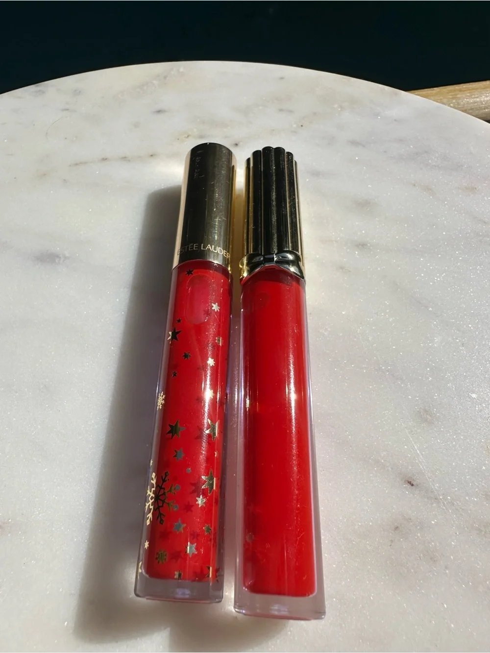 Estee Lauder Red Lip Gloss Duo with Gold Caps